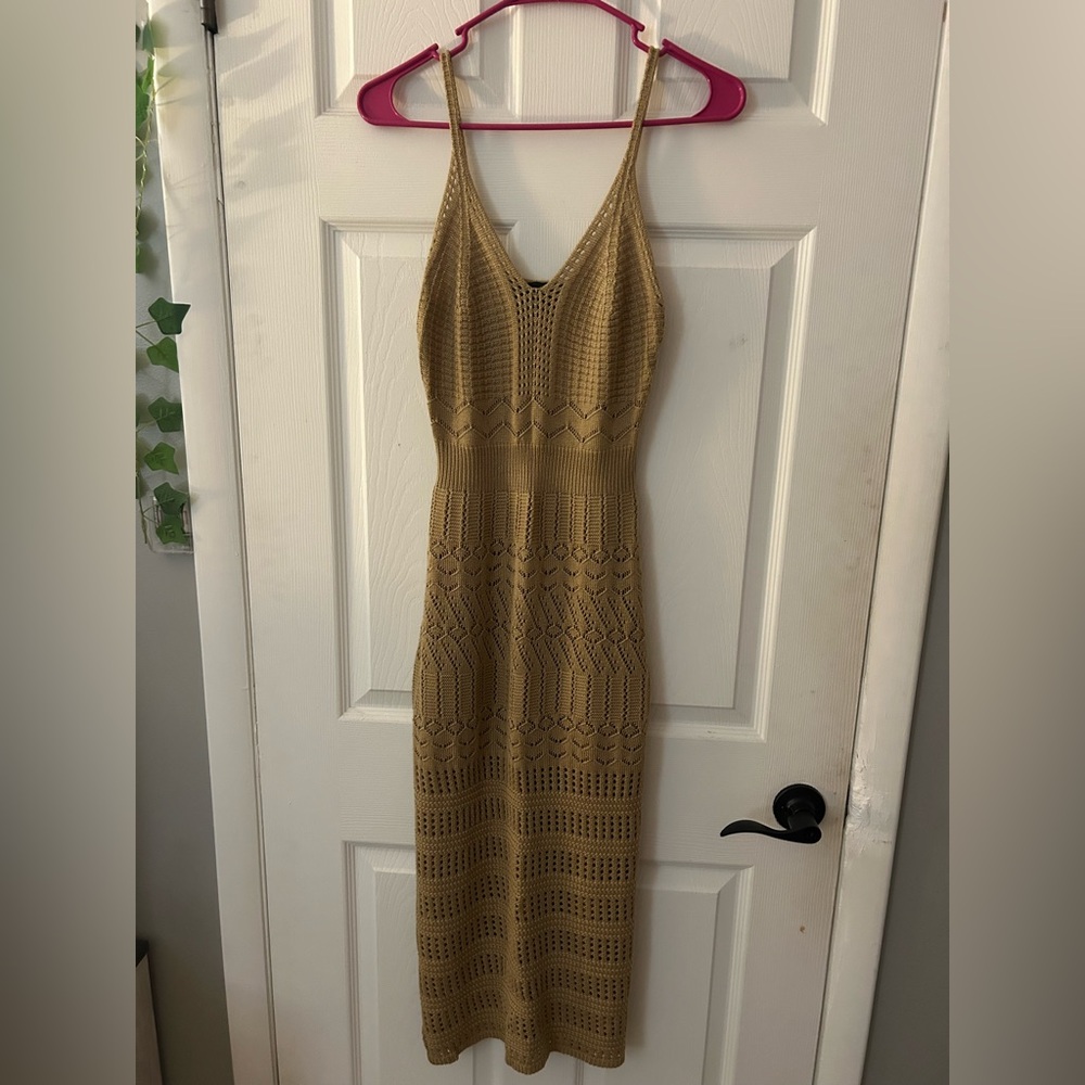 Almost Famous Mustard Knit V-Neck Maxi Dress